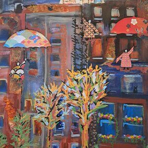 Original art 20x25 canvas mixed media acrylic and origami papers. Signed